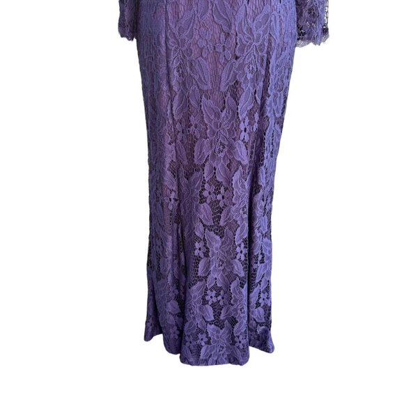 Adrianna Papell Womens Glam Purple Illusion Lace Beaded Waist Long Sleeve Gown - Picture 15 of 15
